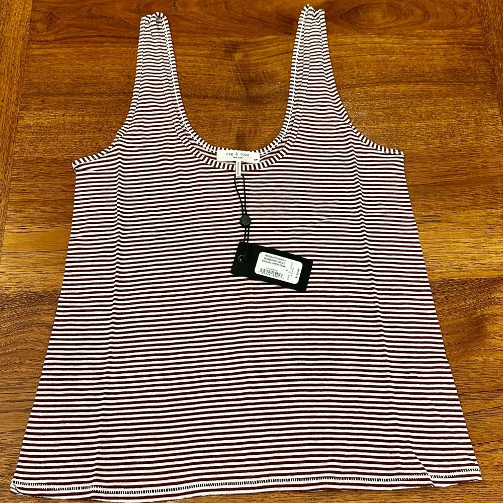 Rag & Bone Michal Crop Scoop Neck Tank, Burgundy Stripe, Small - Picture 3 of 7